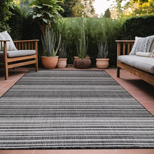 Stripe Outdoor Rug 9x12 Washable Outside Carpet for Indoor Patio Porch Waterproof Easy Cleaning Non Shedding Area Rugs Dark Gray 9 x 12