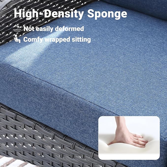 ovios 2 Pieces Patio Furniture Set, Outdoor Wicker Chairs of 2, All Weather High Back Rattan Chairs 2-Seater with Comfy Cushions for Porch Deck, Denim Blue