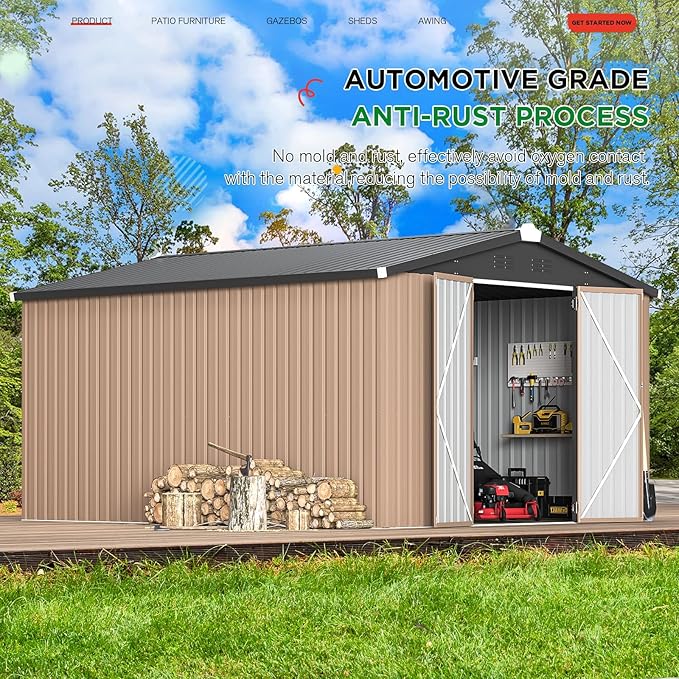 AECOJOY 10' x 14' Shed Metal, Outdoor Storage Sheds & Outdoor Storage 10' x 14' with Lockable Doors, Large Steel Yard Shed, Utility and Tool Storage for Garden, Backyard, Patio, Outside use in Grey