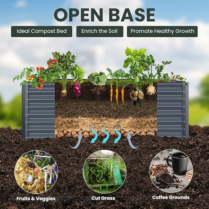 Galvanized Raised Garden Bed Box Planter for Outdoor Plants 17" Extra Tall Raised Garden Beds Outdoor Garden Boxes Outdoor Raised Metal Raised Garden Beds for Vegetables 96"X48"X17", Midnight Grey