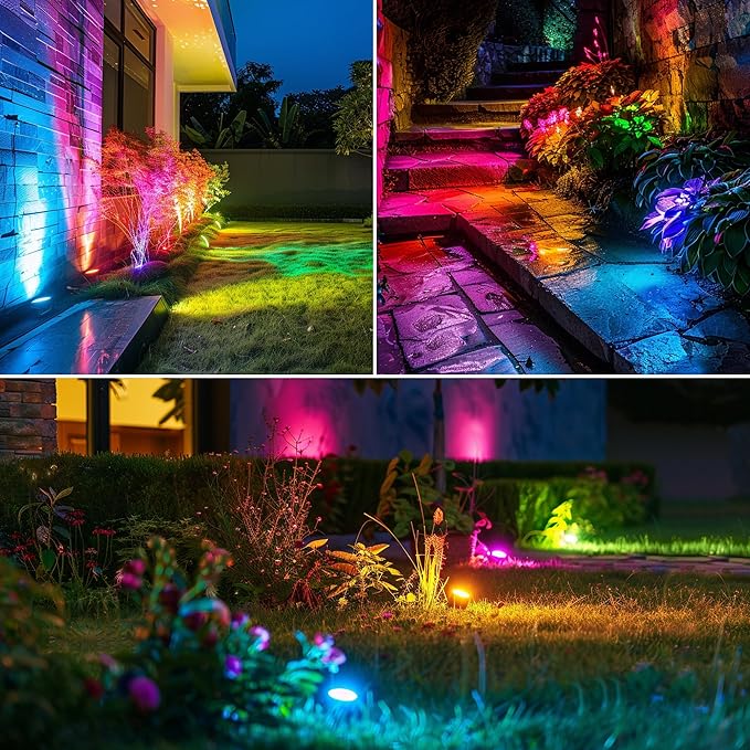 Banord RGBW Color Changing Outdoor Landscape Lighting, 6 Pack Low Voltage LED Outdoor Spotlight with Remote, IP65 Waterproof for Yard, Garden, Lawn