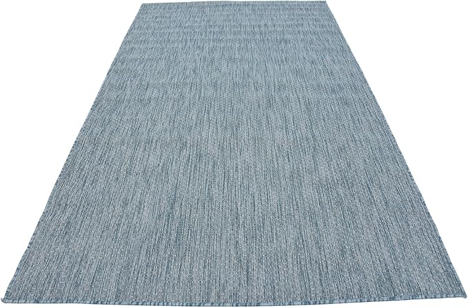 Unique Loom Collection Casual Transitional Solid Heathered Indoor/Outdoor Flatweave Area Rug (5' 3" x 8' Rectangle, Aquamarine/Ivory)