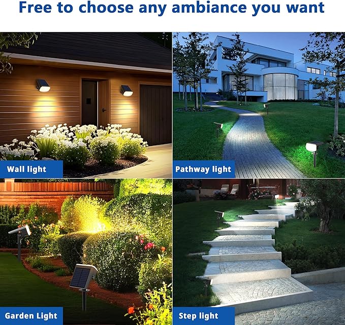 Solar Spot Lights Outdoor Waterproof IP65,6 Pack,2CCT(3000K/6500K), Super Bright LED, 4 Lighting Modes Selectable, Solar Powered Yard Garden Solar Spot Lights for Outside Landscape Auto On/Off