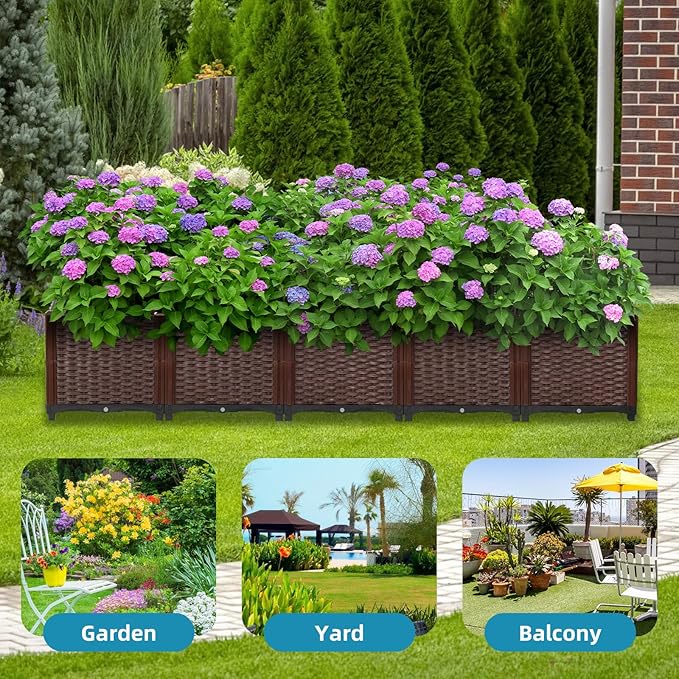 Raised Garden Beds Outdoor Self-Watering, Large Garden Planter Box With Drain Outlet, Elevated Rectangular Raised Beds for Gardening Vegetables Flowers Above Ground Garden Planters, 78.7"x15.7"x14.2"