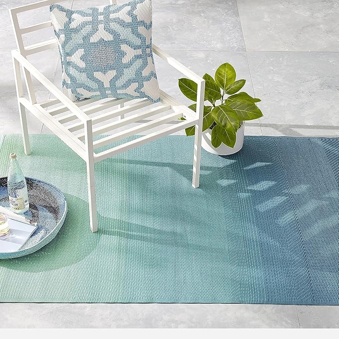 Fab Habitat Outdoor Rug - Waterproof, Fade Resistant, Crease-Free - Premium Recycled Plastic - Ombre - Porch, Deck, Balcony, Mudroom, Laundry Room, Patio - Big Sur - Teal - 3 x 5 ft