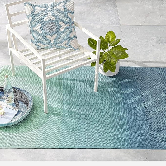 Fab Habitat Outdoor Rug - Waterproof, Fade Resistant, Crease-Free - Premium Recycled Plastic - Ombre - Porch, Deck, Balcony, Mudroom, Laundry Room, Patio - Big Sur - Teal - 3 x 5 ft