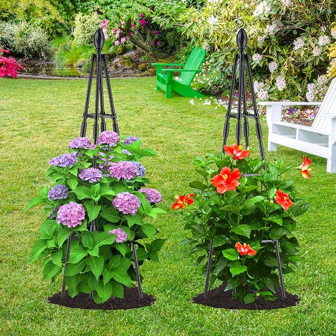 4 Ft Tower Obelisk Trellis for Potted Climbing Plants, Garden Trellis Rustproof Plastic Coated Metal Plant Support for Vegetables, Vines and Rose Bushes