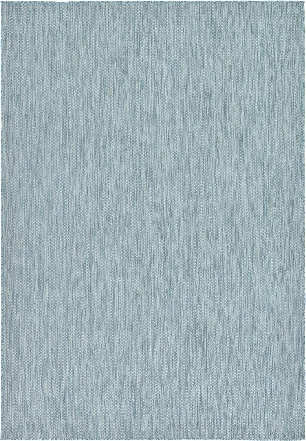 Unique Loom Collection Casual Transitional Solid Heathered Indoor/Outdoor Flatweave Area Rug (7' 1" x 10' Rectangle, Aquamarine/Ivory)