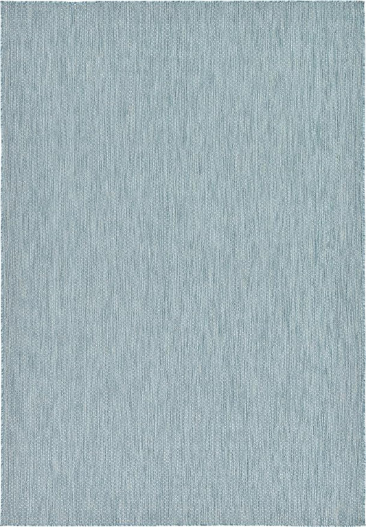 Unique Loom Collection Casual Transitional Solid Heathered Indoor/Outdoor Flatweave Area Rug (7' 1" x 10' Rectangle, Aquamarine/Ivory)