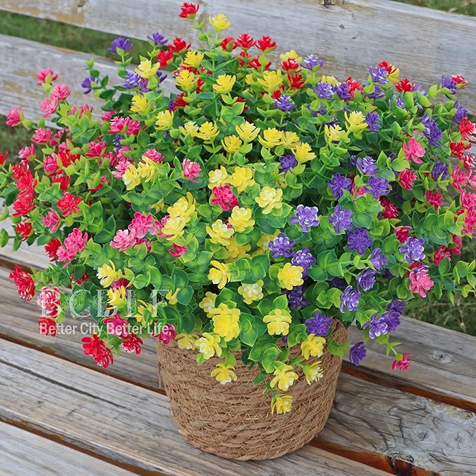 Artificial Flowers for Outdoors, 12 Bundles UV Resistant Realistic Faux Plants for Outside Porch Planter, Spring Summer Home Garden Decoration, Yellow