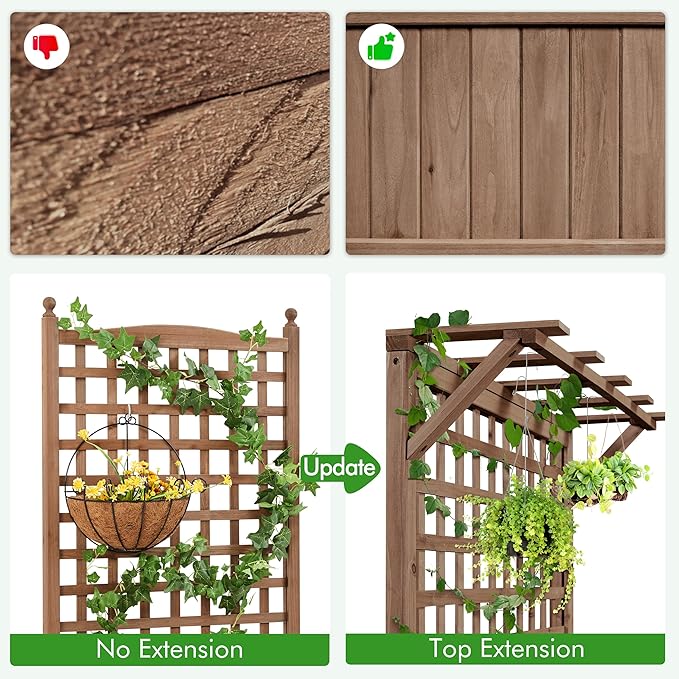 Yaheetech 72" H Horticulture Garden Planter with Trellis for Vine Climbing Plants, Raised Box Outdoor w/Drainage Holes Raised Garden Bed Planter Box for Flowers, Dark Brown