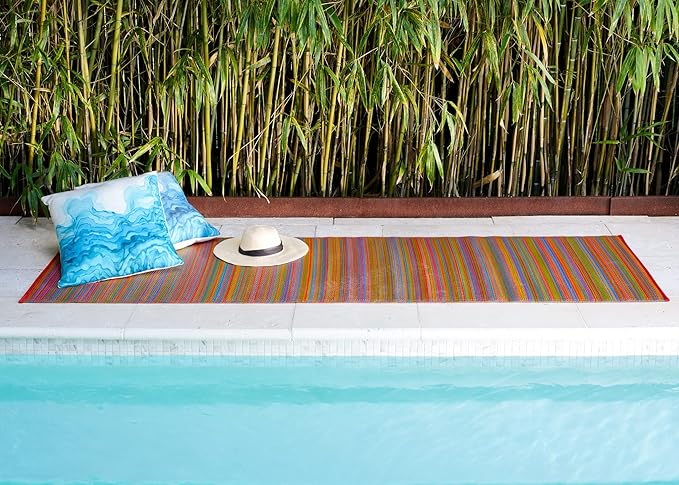 Fab Habitat Outdoor Rug - Waterproof, Fade Resistant, Crease-Free - Premium Recycled Plastic - Striped - Patio, Porch, Deck, Balcony - Cancun - Multicolor - 5 x 8 ft