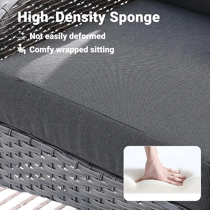 ovios 2 Pieces Patio Furniture Set, Outdoor Wicker Chairs of 2, All Weather High Back Rattan Chairs 2-Seater with Comfy Cushions for Porch Deck, Black