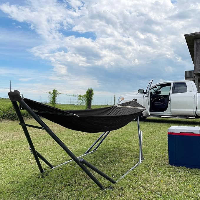 Tranquillo Uniki 3-Year Warranty Hammock Stand, Instant 30s Foldable Hammock with Stand, 550 lbs Capacity Camping Hammock for 1 Persons, Portable & Durable Premium Hammock, Black