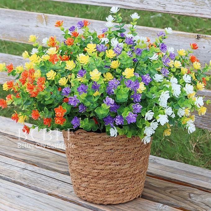 Artificial Flowers for Outdoors, 12 Bundles UV Resistant Realistic Faux Plants for Outside Porch Planter, Spring Summer Home Garden Decoration