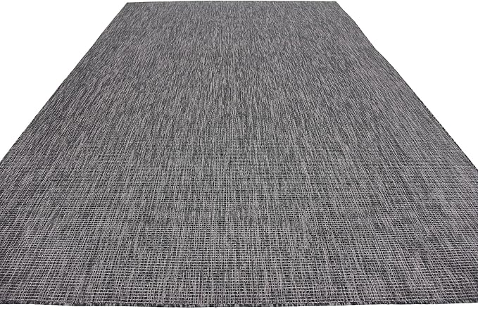 Unique Loom Collection Casual Transitional Solid Heathered Indoor/Outdoor Flatweave Area Rug (8' x 11' 4" Rectangle, Black/Ivory)