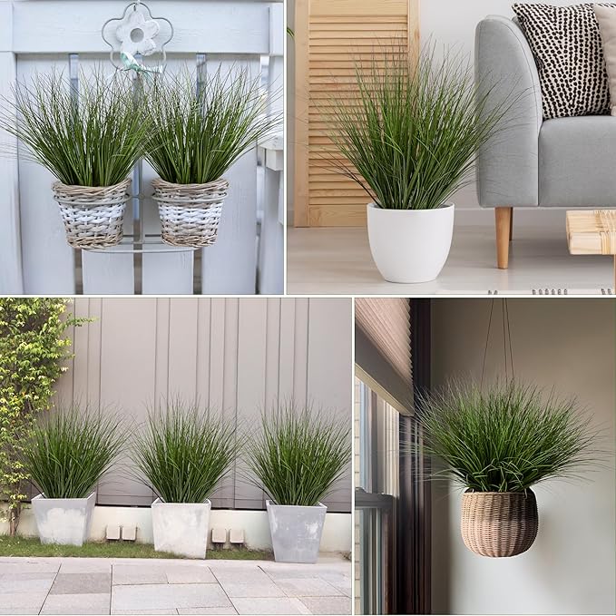 8PCS 17.3" Fake Plants Artificial Wheat Grass Greenery Plastic Plants Fake Grass Artificial Plants for Outdoor Decor Artificial Flower with Greenery Stems for Indoor Home Decoration