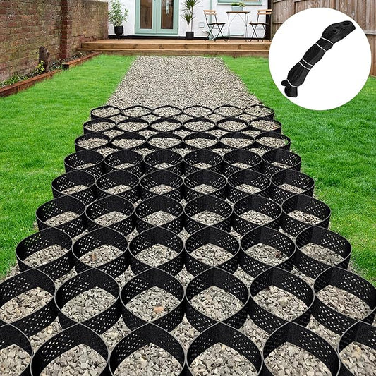 4" Thick Groud Grid Geo Grid for Gravel 9ft x 17ft, Geocell for Driveway Walkway with1885 LBS Per Sq Strength, Foldable and Expandable Stabilization System for DIY Patio, Pathways, Slopes & Gardens