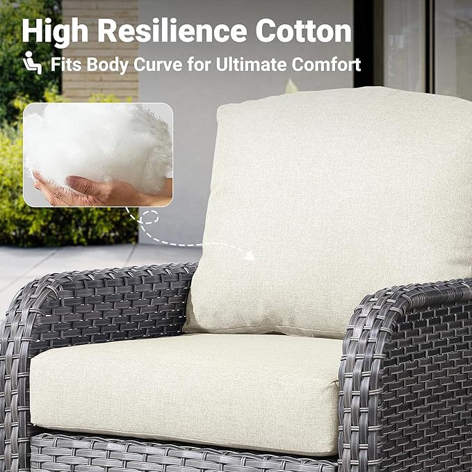 ovios 2 Pieces Patio Furniture Set, Outdoor Wicker Chairs of 2, All Weather High Back Rattan Chairs 2-Seater with Comfy Cushions for Porch Deck, Beige