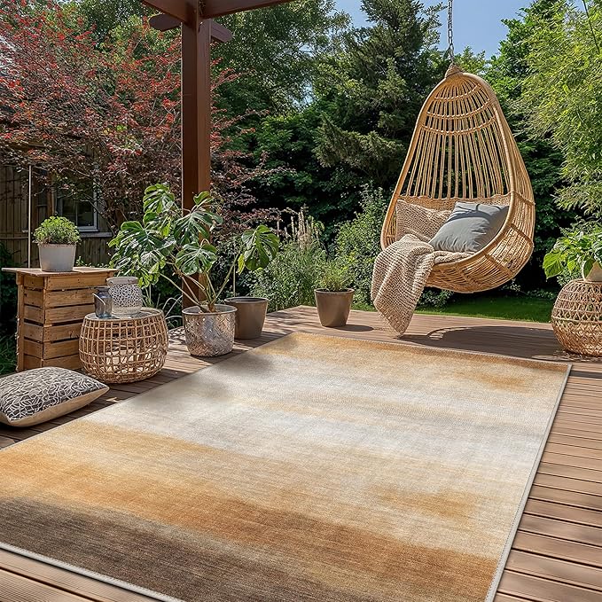 GENIMO Outdoor Rug for Patio Clearance, 5'x7' Reversible Plastic Straw Rugs, Lightweight Waterproof RV Camping Mat for Camper, Balcony, Deck, Backyard, Picnic, BrownBeige