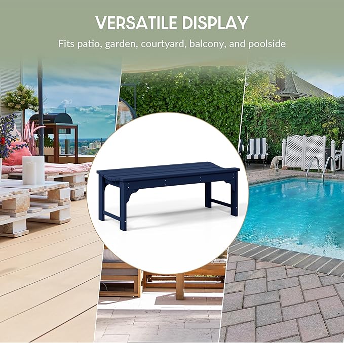 WestinTrends Malibu Outdoor Bench, All Weather Resistant Poly Lumber Backless Patio Garden Bench, Adirondack Curved Bench Seat for Comfort, Navy Blue