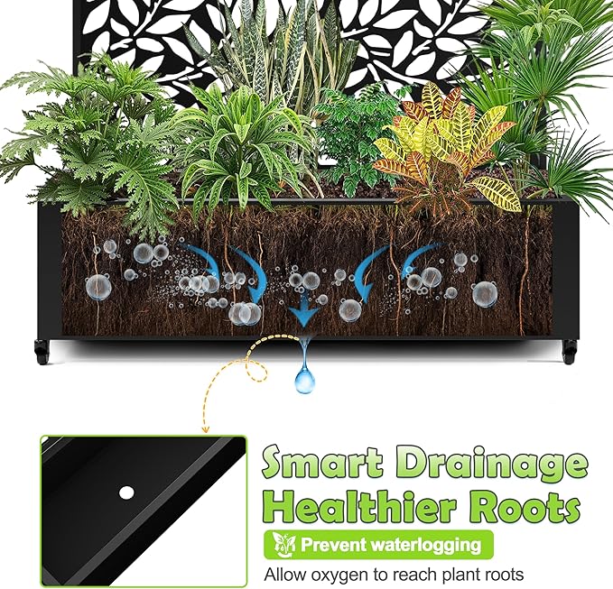 15.7"×70.9"×47.2" Metal Raised Garden Bed with Trellis and Wheels - Tall Trellis Planter Box for Climbing Plants, Vegetables & Vines - Outdoor Privacy Planters for Patio (Black)