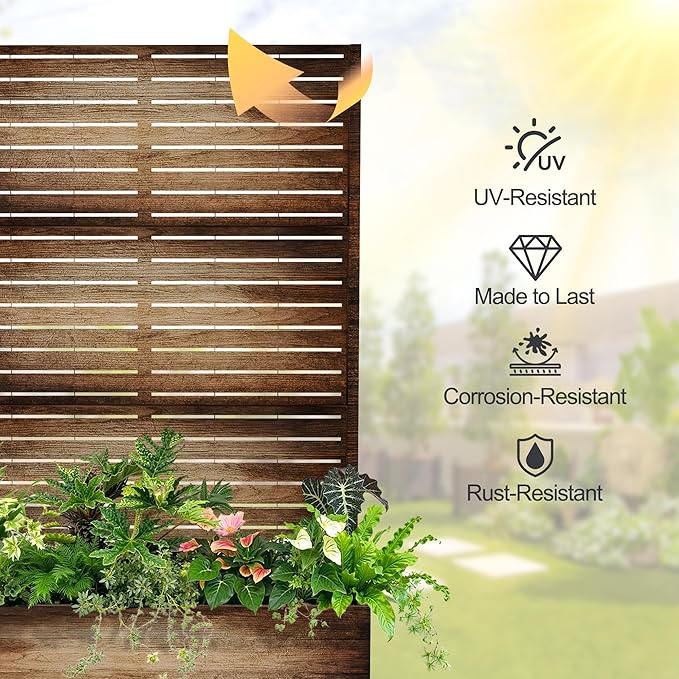 Raised Garden Bed with Trellis and Wheels,73"x47"x16" Metal Raised Garden Bed,Vintage Wood Finish Metal Planter with Climbing Trellis for Vines & Vegetables