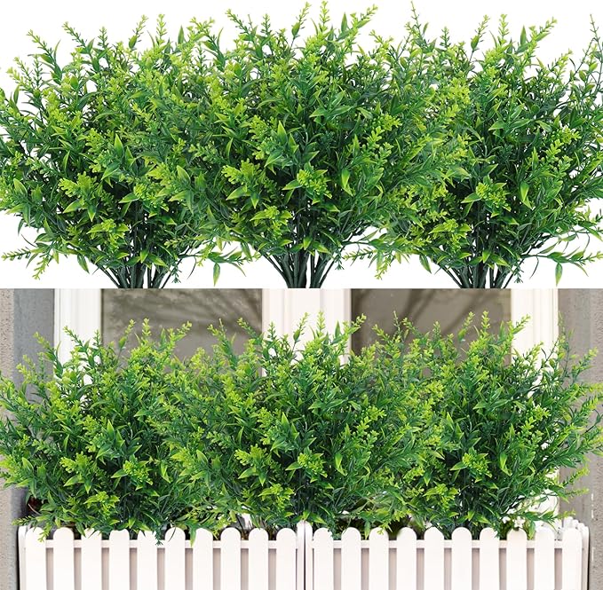 RECUTMS Artificial Outdoor Plants Artificial Flowers for Outside Artificial Plants Indoor Faux Spring Flowers Outdoor Fake Plants Flower Fillers for Bouquets Spring Vase Filler(Green)