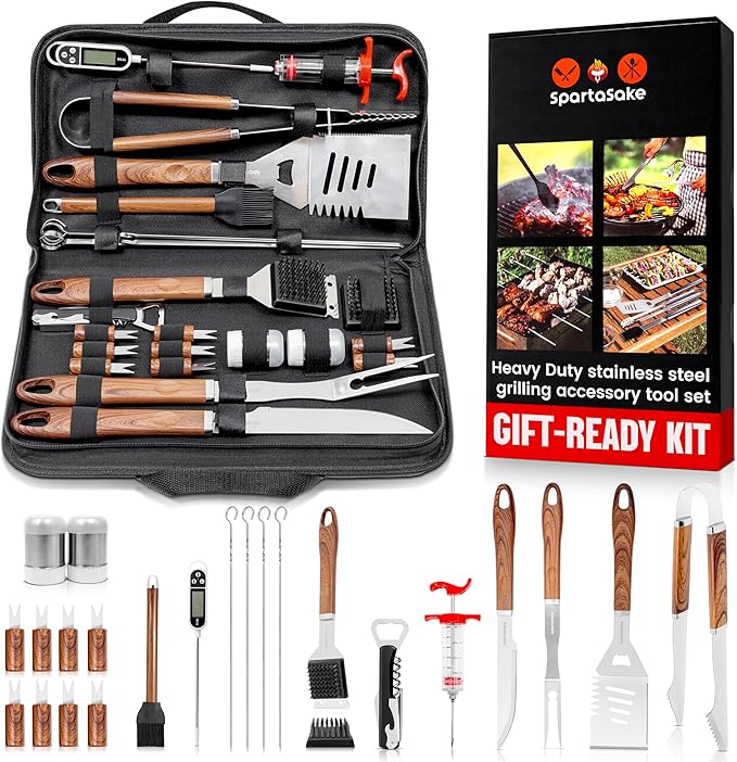 SpartaSake BBQ Grilling Accessories - Stainless Steel Barbecue Grill Tools Accessories kit Spatula Thermometer Tongs for Blackstone Griddle Outdoor Camping-Grill Set Gifts for dad Men Women(24 pcs)