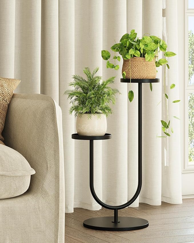 Bamworld Upgraded Outdoor Plant Stand Metal Plant Stand Indoor Corner Plant Shelf for 2 Pots Tall Plant Holder Black Plant Shelves for Living Room Bedroom Decor