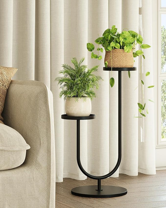 Bamworld Upgraded Outdoor Plant Stand Metal Plant Stand Indoor Corner Plant Shelf for 2 Pots Tall Plant Holder Black Plant Shelves for Living Room Bedroom Decor