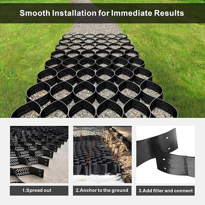 4" Thick Groud Grid Geo Grid for Gravel 9ft x 17ft, Geocell for Driveway Walkway with1885 LBS Per Sq Strength, Foldable and Expandable Stabilization System for DIY Patio, Pathways, Slopes & Gardens