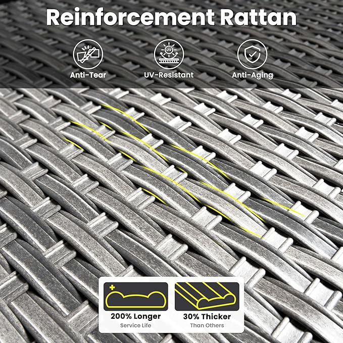 ovios 9 Pieces Patio Furniture Set, Outdoor Wicker Sofa Couch with Swivel Chairs Ottomans Comfy Cushions, All Weather High Back Modern Conversation Sets, Grey Rattan, Denim Blue