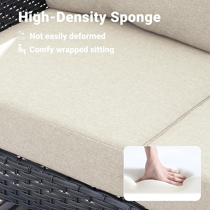 ovios 4 Pieces Patio Furniture Set, Outdoor Wicker Sofa with Coffee Table, Chairs, All Weather High Back Rattan Loveseat Couch with Comfy Cushions, Beige