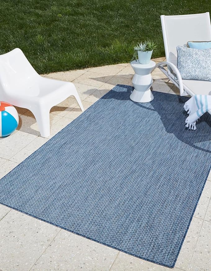 Unique Loom Collection Casual Transitional Solid Heathered Indoor/Outdoor Flatweave Area Rug (3' 3" x 5' 3" Rectangle, Blue/Navy Blue)
