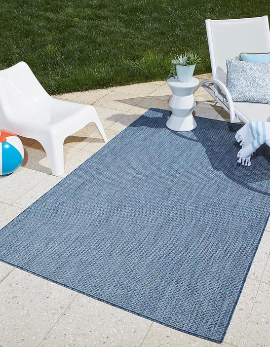 Unique Loom Collection Casual Transitional Solid Heathered Indoor/Outdoor Flatweave Area Rug (3' 3" x 5' 3" Rectangle, Blue/Navy Blue)