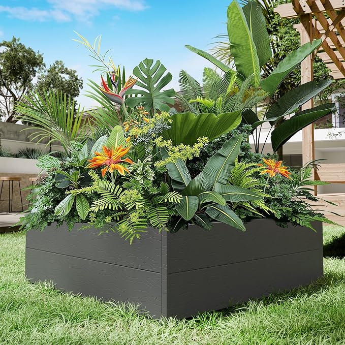 4x4x1ft Raised Garden Beds Outdoor, Divisible Elevated Planter Boxes for Gardening with Easy Assembly, Outdoor Raised Beds for Planting Plants Vegetables Flowers Herb Fruits, Square Black