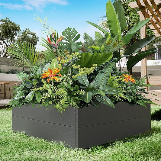4x4x1ft Raised Garden Beds Outdoor, Divisible Elevated Planter Boxes for Gardening with Easy Assembly, Outdoor Raised Beds for Planting Plants Vegetables Flowers Herb Fruits, Square Black
