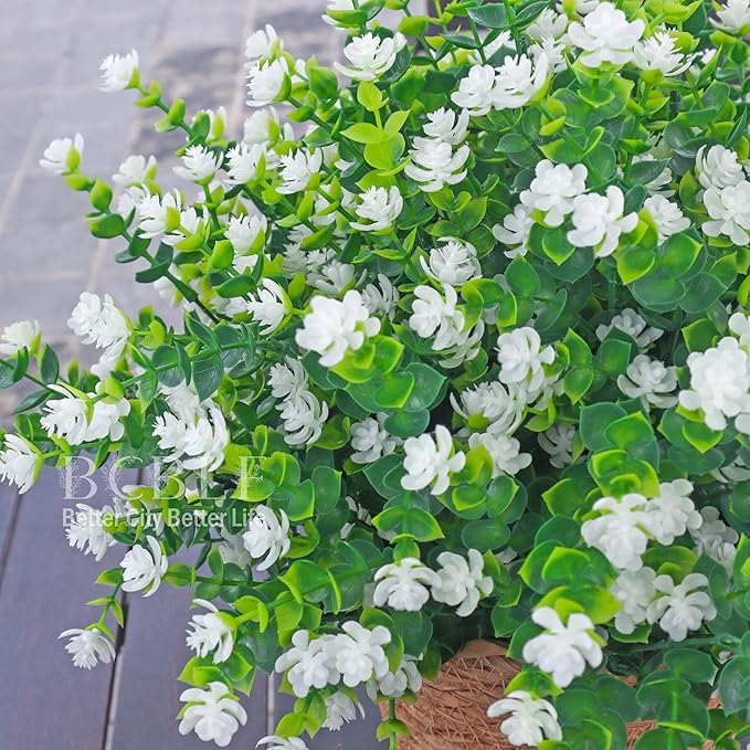 Artificial Flowers for Outdoors, Outdoor Faux Plants, 12 Bundles UV Resistant Realistic, Faux Flowers for Outdoor Planters, Spring Summer Home Garden Decoration, White