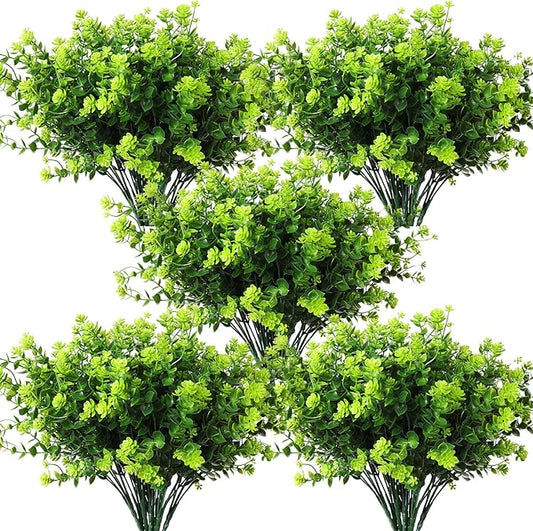 RECUTMS Artificial Outdoor Flowers Artificial Greenery Artificial Plant Bundles Spring Greenery Outdoor Plants Artificial UV Resistant for Porch Artificial Eucalyptus Stems,10 Pcs(Green)
