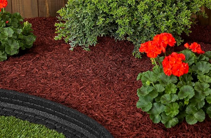 Rubberific Premium Shredded Rubber Mulch for Gardens, Lawns, and Landscaping | Long Lasting Color | Looks Like Natural Wood Mulch (37.5 CU. CT. - 675 LBS, Red)