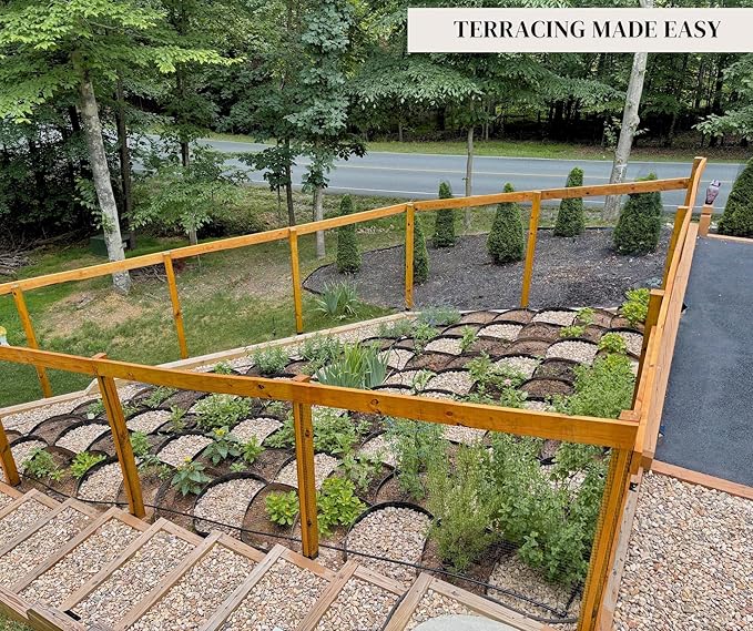 Dirt Locker Erosion Control Hillside Planters, 10-Pack-Black—DIY-Raised Garden Bed Terracing Kit for Mild Slopes, 10°-24°-Geogrid Water Retention Planting Stabilizer-Retaining Wall Compatible