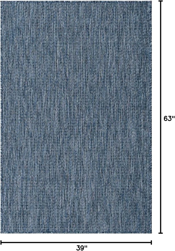 Unique Loom Collection Casual Transitional Solid Heathered Indoor/Outdoor Flatweave Area Rug (3' 3" x 5' 3" Rectangle, Blue/Navy Blue)