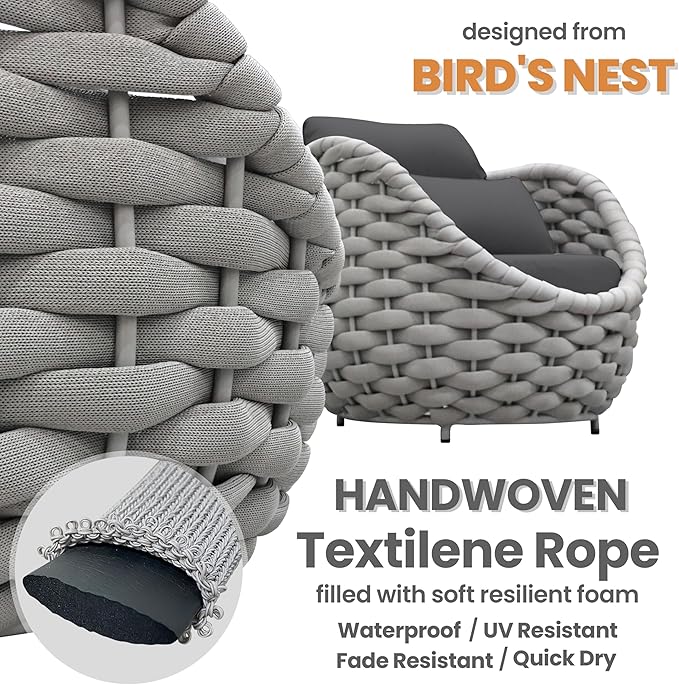 6 PCS Deck Furniture Accent Chair: Aluminum Woven Rope Chair - Outdoor Lounge Armchair Cushioned - Modern Patio Seating Assembled - All Weather for 400lbs Porch Lanai Balcony Yard Garden Hotel