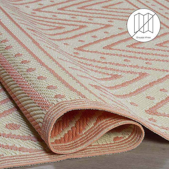 Fab Habitat Chevron Outdoor Rug - Waterproof, Fade Resistant, Crease-Free - Premium Recycled Plastic - Striped - Patio, Porch, Deck, Balcony - Patan - Coral - 5 x 8 ft