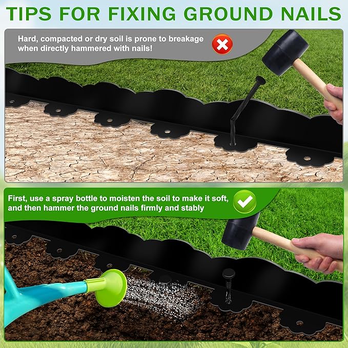 Landscape Edging Border 4 in Tall 100FT No Dig Garden Edging Borders with 150pcs Spikes Plastic Lawn Edging for Yard, Pathway and Flower Beds Fence,Black