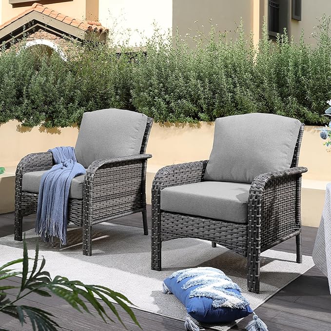 2 Pack Wicker Patio Furniture Chairs,Outdoor Rattan Chairs with Armrest Support 250 lb,Dark Gray
