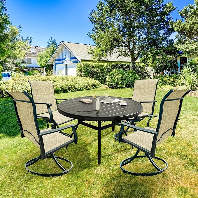 Patio Swivel Chairs Set of 4, Outdoor Dining Chairs with High Back, All-Weather Swivel Rocker Chair 400lb Weight Capacity, Outdoor Furniture for Backyard, Deck, Lawn, Porch or Garden