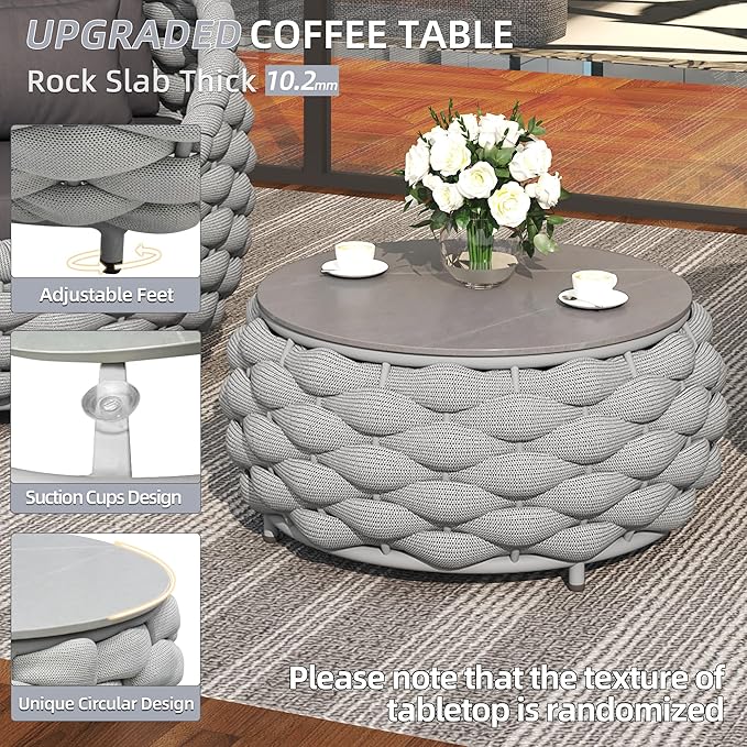 TWT 5-Piece Aluminum Patio Furniture Set, Outdoor Armchairs with Coffee Table, Metal Sofa Set for Deck, Porch, Balcony, Indoor