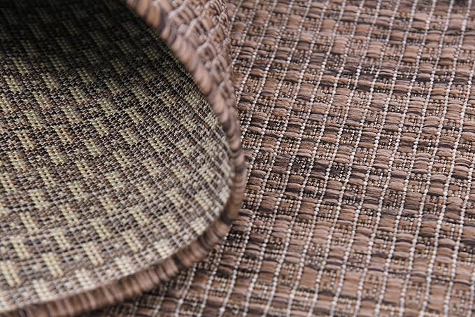 Unique Loom Collection Casual Transitional Solid Heathered Indoor/Outdoor Flatweave Area Rug (7' 1" x 10' Rectangle, Light Brown/Ivory)